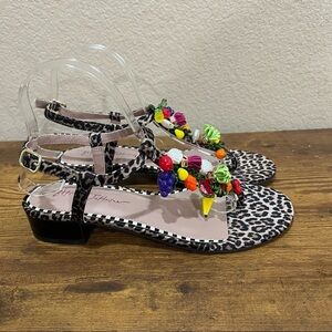 Betsey Johnson Lannah Multicolor Beaded Fruit Slingback Thong Sandals 7.5M Retro